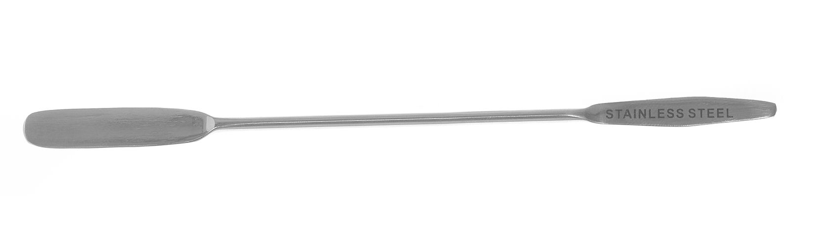 Espátula. Espátula metálica del No. 3 de doble extremo uno rectangular y otro de punta de lanza.
